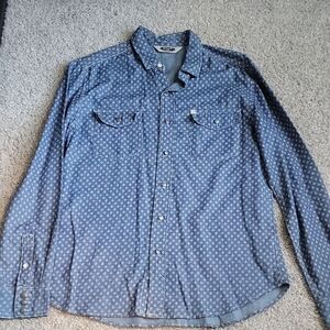Blue Casual Button Down Shirt with Geometric Pattern